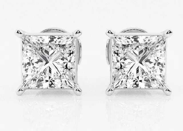 3.00 Ct Princess Cut FL/D GRA Real Moissanite Stud Earrings 14K White Gold 6.5mm