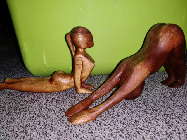 2 Wood Yoga Sculptures 'Cobra Pose' Artisan Hand Carved Handmade NOVICA Bali