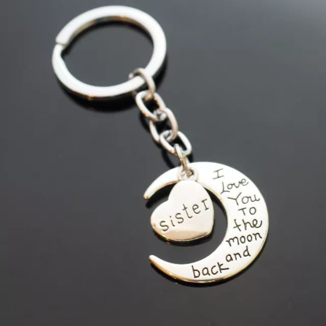 Sister Gift - I Love You to The Moon and Back Heart Keychain Key Ring