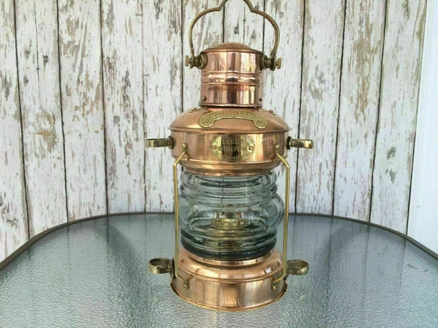 Anker-Öllampe aus Messing und Kupfer ~ Maritime Schiffslaterne ~ Bootslicht