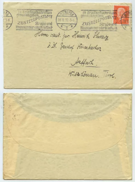 84122 - Brief - Werbestempel München 28.12.1932 nach Wildschönau, Tirol - Inhalt