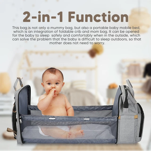 3in1 Baby Diaper Bag Backpack Foldable Crib w/Changing Waterproof Multi-Function 8