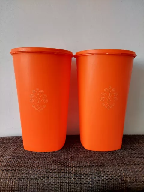 Set Of 3 Vintage Retro Tupperware  Orange  Canisters Pleated Lid Servalier®️