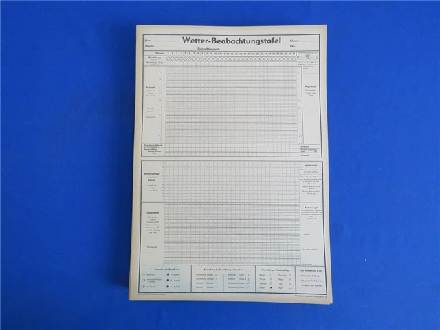 Wetter Beobachtungstafel für 1 Jahr (6 Blätter) DDR Produktion von 1966 - BLANKO Wetter Beobachtungstafel für 1 Jahr (6 Blätter) DDR Produktion von 1966 - BLANKO