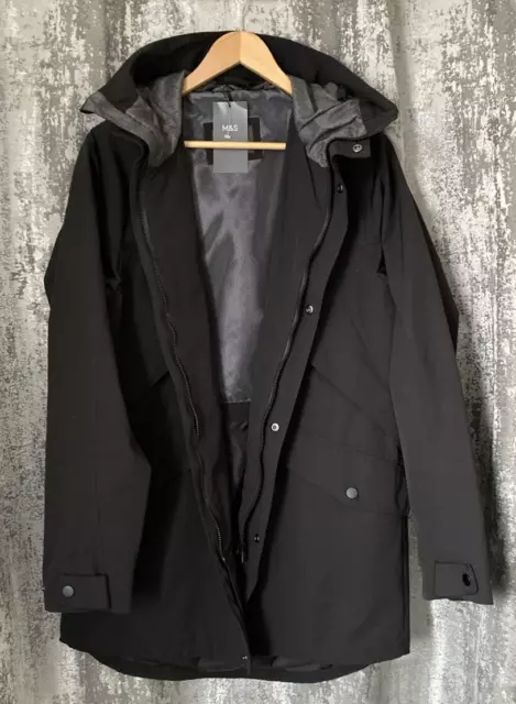 Marks & Spencer Mens Hooded Jacket Coat Black + Stormwear Size Medium rrp £99