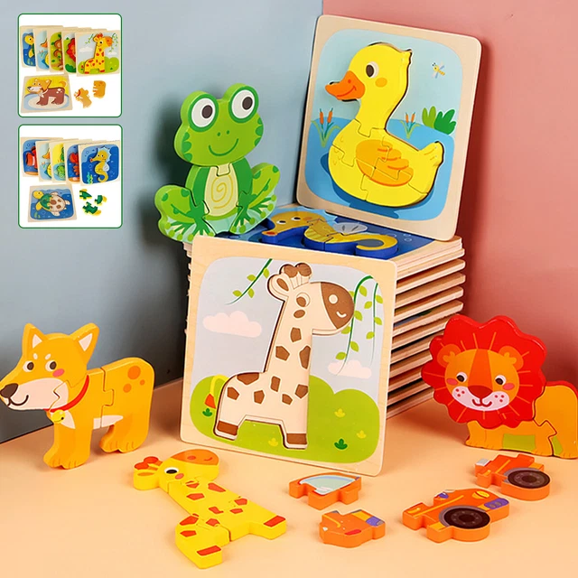 Animal Wooden Puzzles 3D Cartoon Wooden Jigsaw Puzzles Early Educational LiuRP