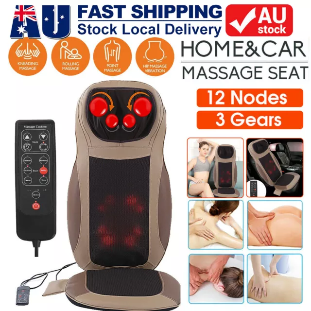 Full Body Neck Back Shiatsu Massage Chair Seat Heat Car Massager Pad Cushion AU