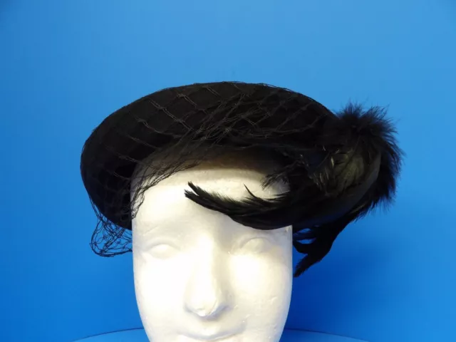Artsy Vintage Black Feathered Berkshire Ladies Hat with Veil