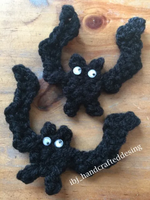 2 Handmade Crochet Acrylic🦇Bats🦇Applique Sewing Trimming Clothes Halloween