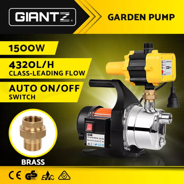 Giantz Garden Water Pump High Pressure 1500W Tank Rain Farm Irrigation Yellow