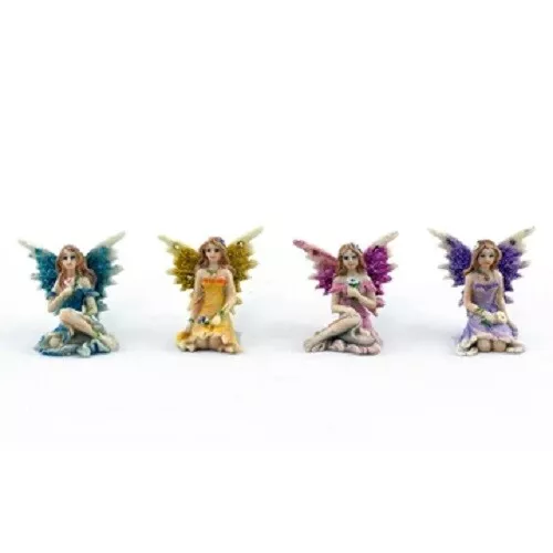 Miniature Fairy Garden Sitting Fairies w Diamonds set 4 assorted LS FA21