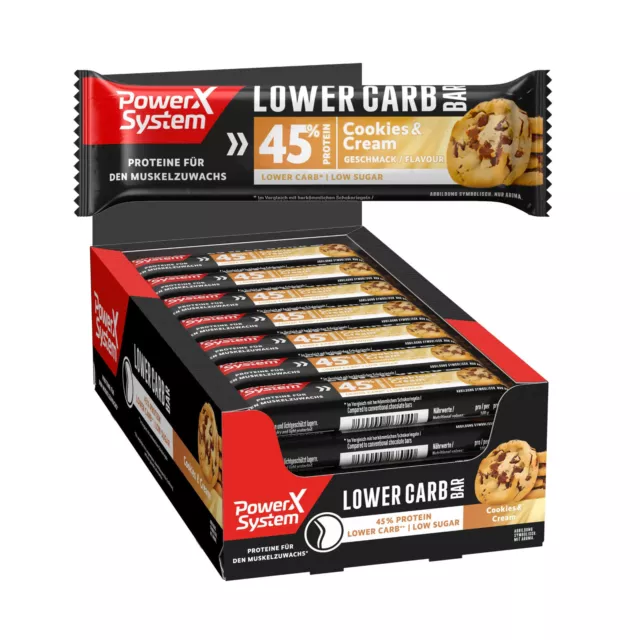 Power System Lower Carb Bar Cookies & Cream 28x40g Low Sugar High Protein Eiweiß