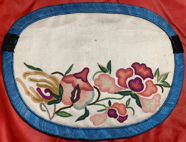 ANTIQUE 19th c QI’ING CHINESE EMBROIDERED SILK WALLET POUCH PURSE EMBROIDERY #2