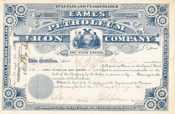 Eames Petroleum Iron Co. of New York - Stock Certificate (Uncanceled) - Oil Stoc
