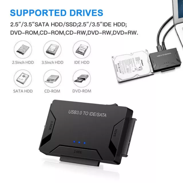 IDE/SATA TO USB 3.0 2.5"/3.5" Supported Hard Drives External Converter Adapter 3