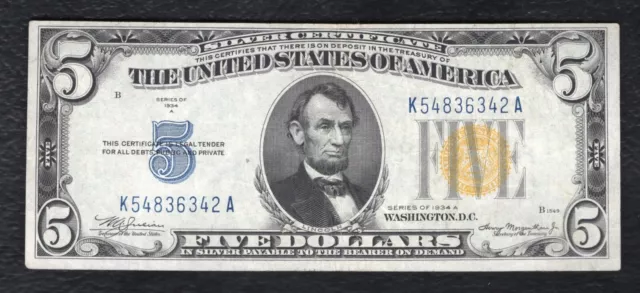 Fr. 2307 1934-A $5 Five Dollars “North Africa” Silver Certificate About Unc