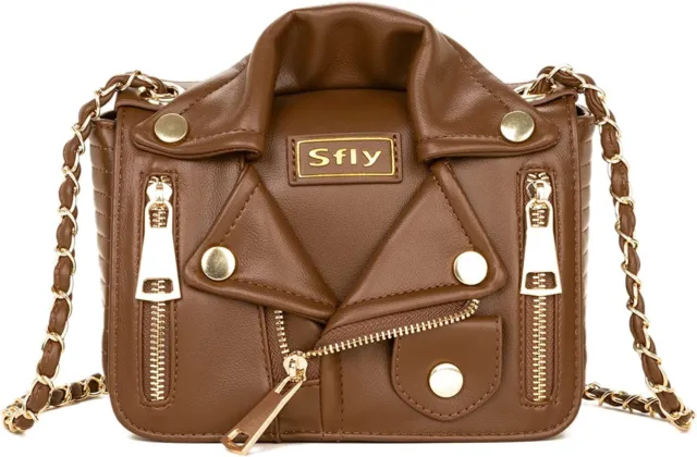 Unique Women Chain Strap Shoulder Bag Evening Handbag In Brown Jacket Shape