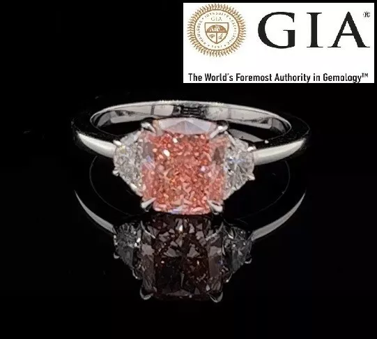 Diamond Ring Fancy Vivid Pink Cushion GIA Certified VVS2 2.19 CT 18K White Gold