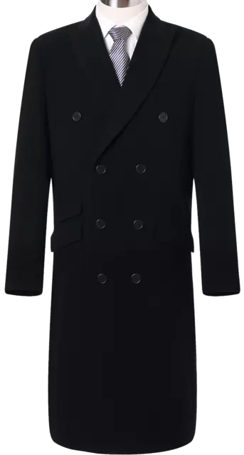 Mens Double Breasted 70% Wool & Cashmere Long Overcoat Velvet Collar Winter Coat