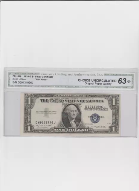 $1 1935-G Silver Gem Fr. 1616 DJ Block Choice UNC. 63 Serial D69131996J