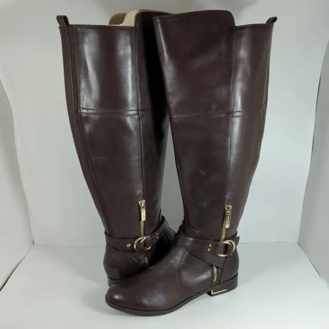 Nine West Linore Knee High Boots Women's Size US 7 M Wide Calf Brown Side Zip