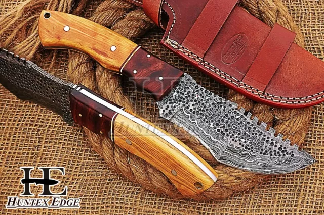 HUNTEX Custom Handmade Damascus Steel 260mm Long Full-Tang Hunting Tracker Knife