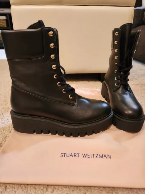 Women's Stuart Weitzman black leather combat platform boots US 7, EU 37.5