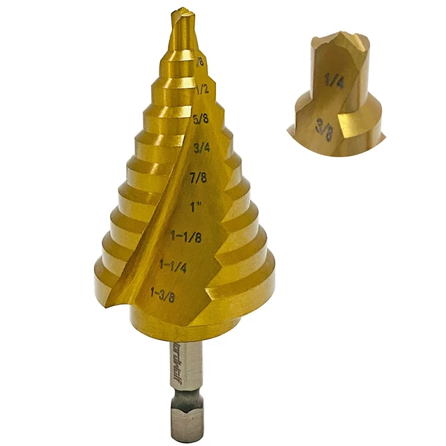 HSS Titanium SAE Step Drill Bit, Spiral Groove Double Flute Multiple Hole Unibit