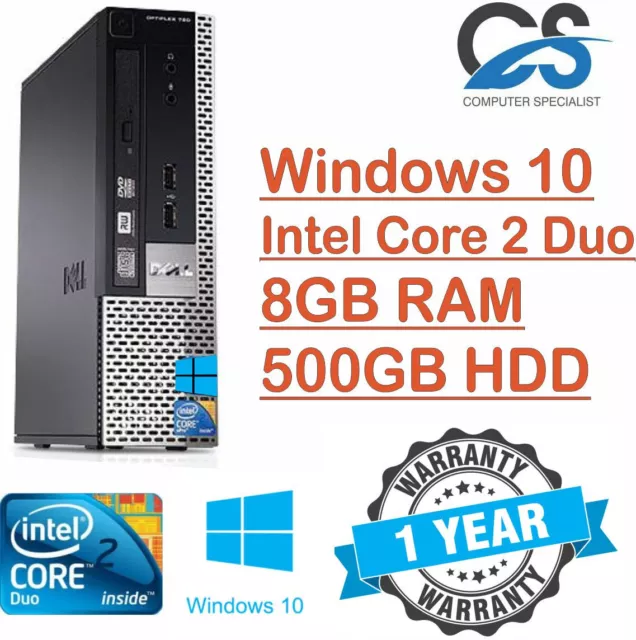 Fast Dell Core 2 Duo Pc Computer Desktop Tower Windows 10 Wi-Fi 8Gb Ram 500Gb Hd