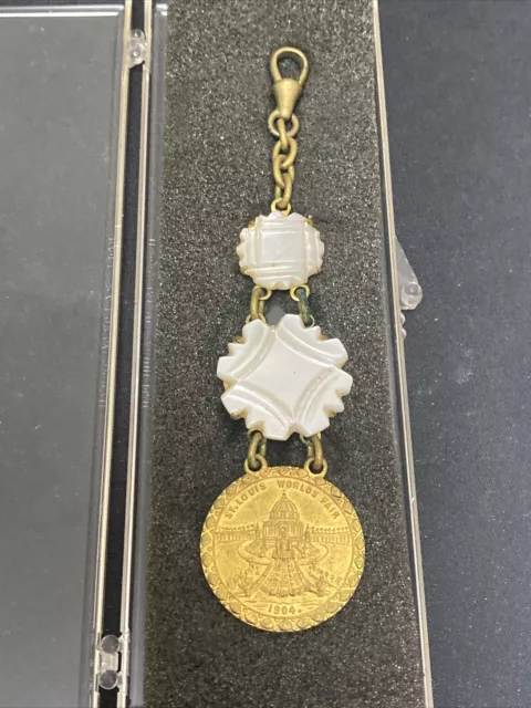 Antique St. Louis 1904 Worlds Fair Louisianna Purchase Mother Of Peal Watch Fob