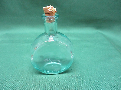 1890s Perfume/Medicine Bottle, Aqua Blue, Cork top, Wavy Glass