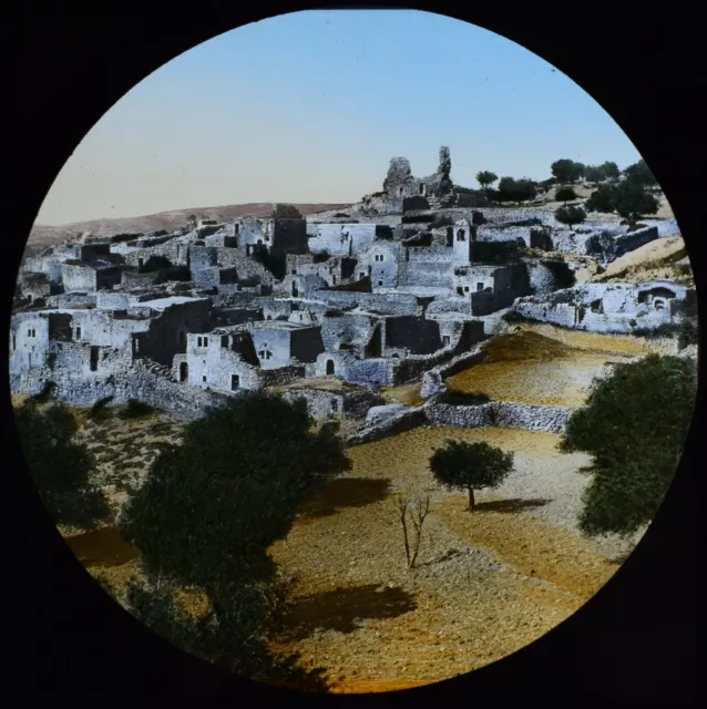 ANTIQUE HAND COLOURED Magic Lantern Slide THE VILLAGE OF BETHANY C1890 PHOTO