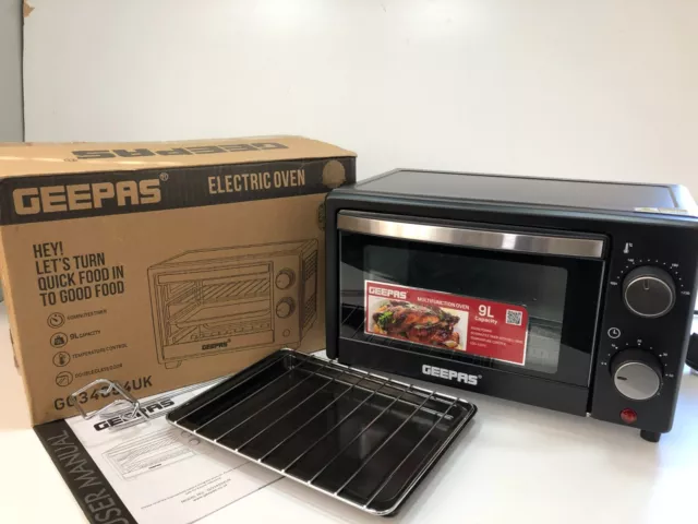 Geepas 9L Mini Oven Countertop Electric Cooker Grill Baking Tray & Wire Rack