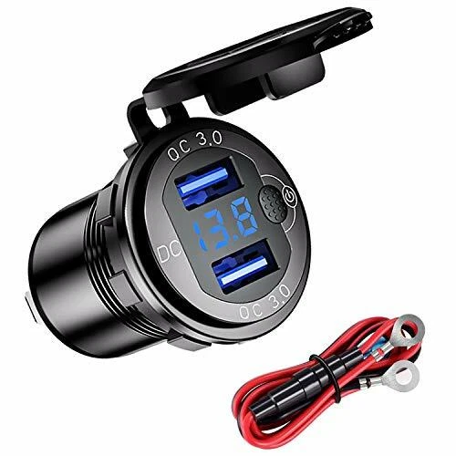 YGL Chargeur USB QC3.0 Voiture de Moto étanche,12/24V Prise de Chargeur Double U