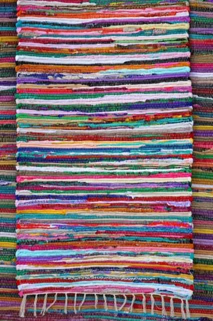 Rug Rag Rugs Multi Colour Mat Recycled Cotton Hand Woven Chindi Mats