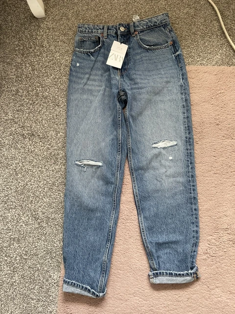 Zara Classic Blue Denim Ripped Knee Mom Jeans, Size Eur-38 Uk-Size 10  Bnwt(£25) £15.00 - Picclick Uk