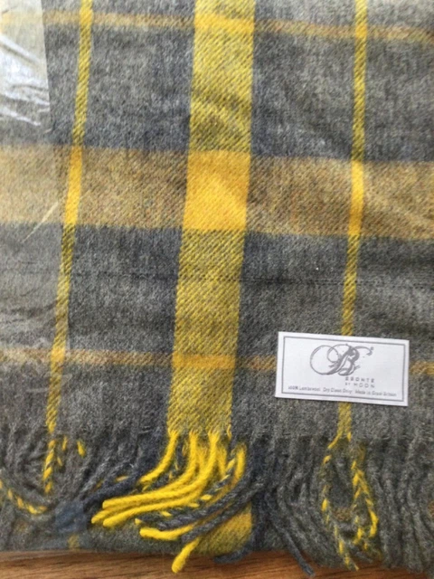 Mens Bronte 100% Lambswool Scarf Yellow Grey Check Unisex