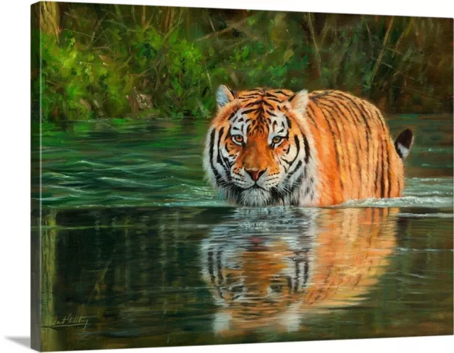 Tiger In Water Canvas Wall Art Print, Tiger Home Decor