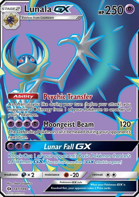 Lunala GX 141/149 SM Base Set Holo Full Art Ultra Rare Pokemon Card NEAR MINT