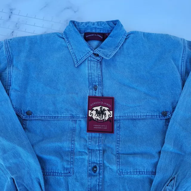 New Vintage Gordon James Western Shirt Size M Blue Denim Rocky Mountain Rodeo