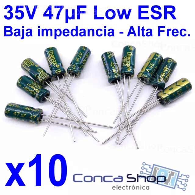 10 x CONDENSADOR ELECTROLITICO 35V 47uF 105º LOWESR BAJA IMPEDANCIA Ø5x11,5mm