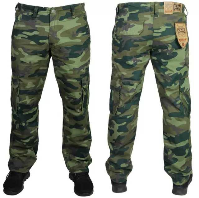 Mens New King Big Size Kam Combat Cargo Camo Army Work Pants Trousers Casual