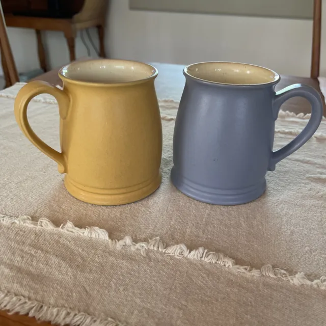 Lot of 2 *Vintage* Denby Harlequin Yellow and Blue - Matte Finish - 4 “ Tall