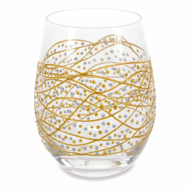 Sunny By Sue Gold Swirl Stemless Glass Hand Decorated Glitter Gin Cocktail Gift