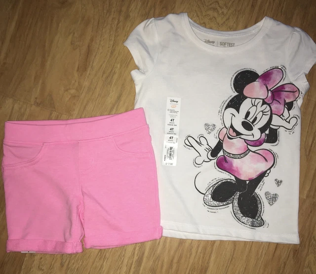 DIsney Minnie Mouse Jumping Beans White Tee, Pink Shorts Outfit Girls Size 4/4T