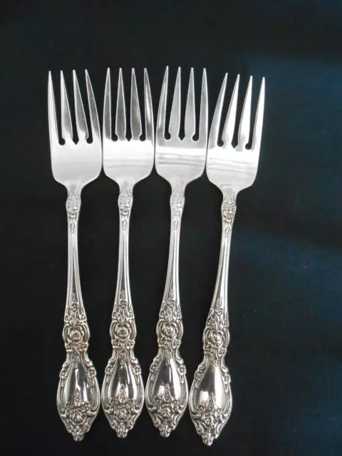 4 Vintage Oneida WORDSWORTH Stainless Flowers Scroll SALAD FORKS 6 3/4"