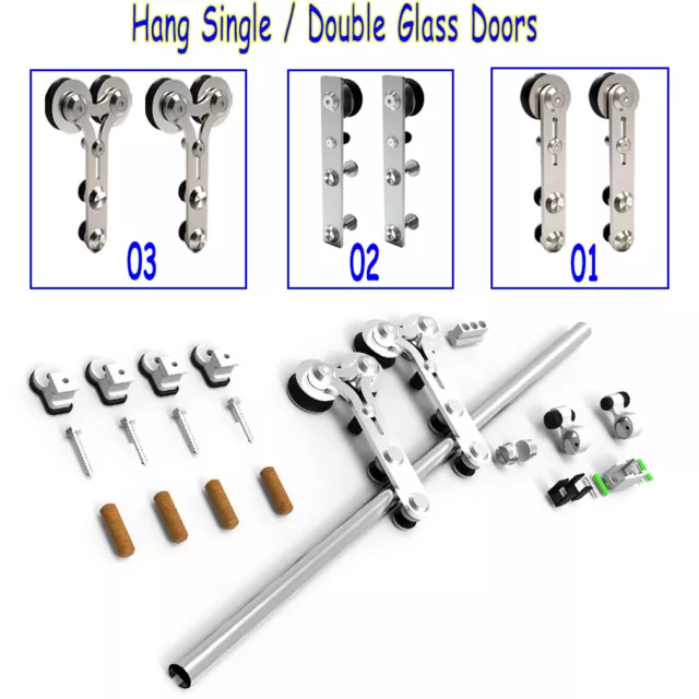 4-16FT Stainless Steel Sliding Barn Door Hardware Kit for One/Two Glass Doors