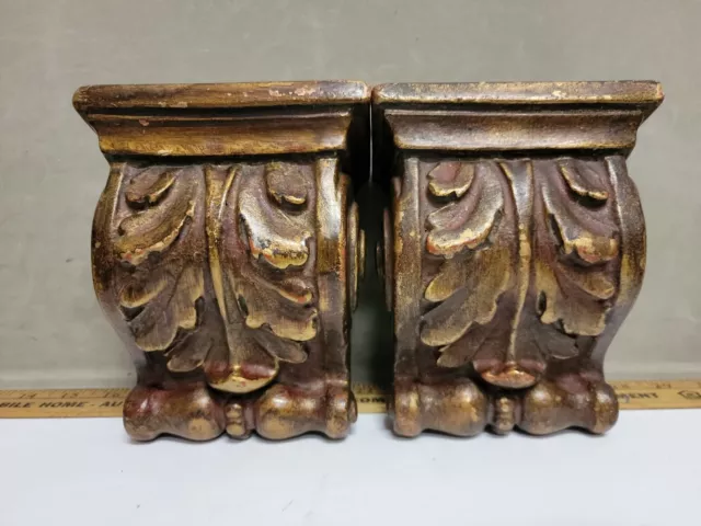 Gold Red Finish Shelf Acanthus leaf plaster chalkware Wall Corbel Sconces pair