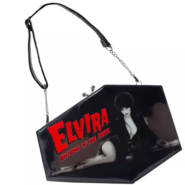 Kreepsville 666 Elvira Black Patent Skull Kisslock Coffin Purse Shoulder Bag NWT