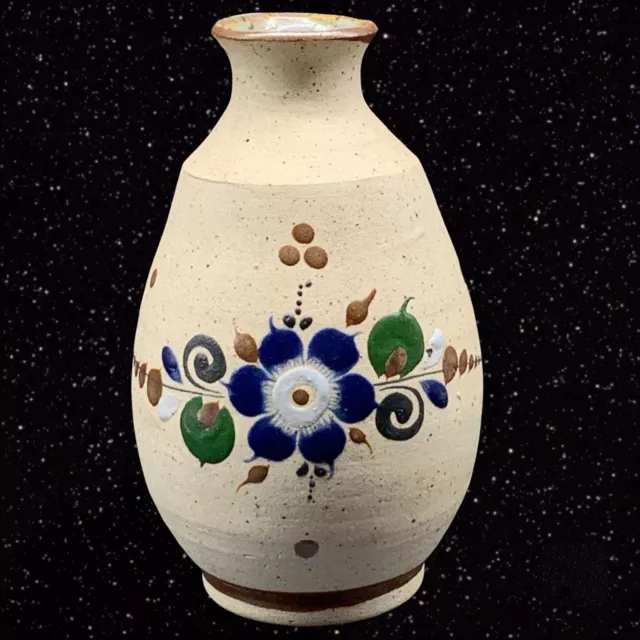 Vintage Mexican Folk Art Pottery Tonala Small Bud Vase 5”T 2”W